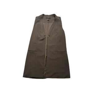 Forever 21 Vest M Brown Long Line Open Front Pockets Notch Collar Jacket Y2K 323